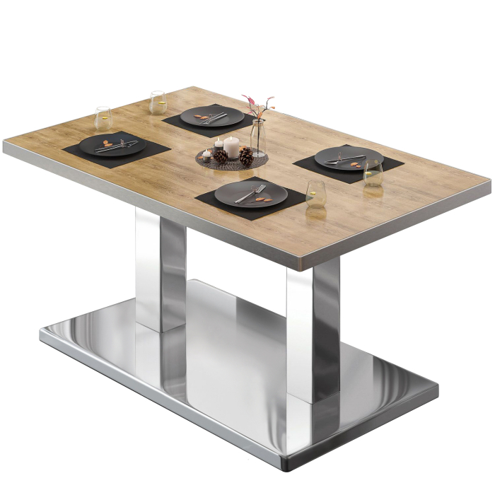 BM | Mesa bistro lounge | An:Pr:Al 110 x 60 x 41 cm | roble / acero inoxidable