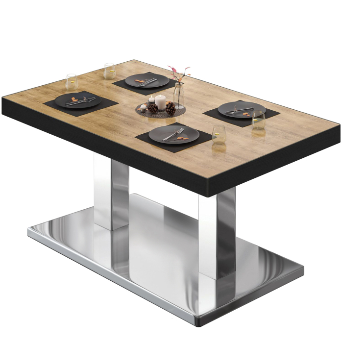 BM | Mesa bistro lounge | An:Pr:Al 120 x 70 x 41 cm | roble / acero inoxidable