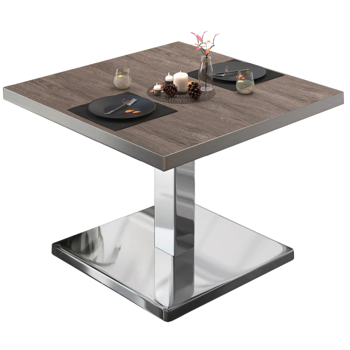BM | Mesa bistro lounge | An:Pr:Al 60 x 60 x 41 cm | Wenge claro / acero inoxidable