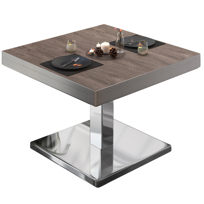 BM | Mesa bistro lounge | An:Pr:Al 60 x 60 x 41 cm | Wenge claro / acero inoxidable