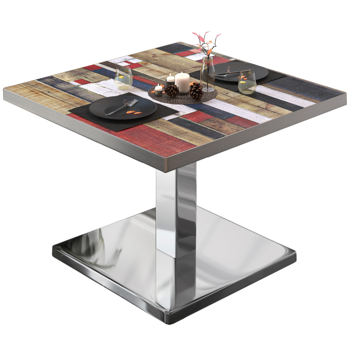 BM | Mesa de salón bistro | An:Pr:Al 70 x 70 x 41 cm | Color vintage / acero inoxidable