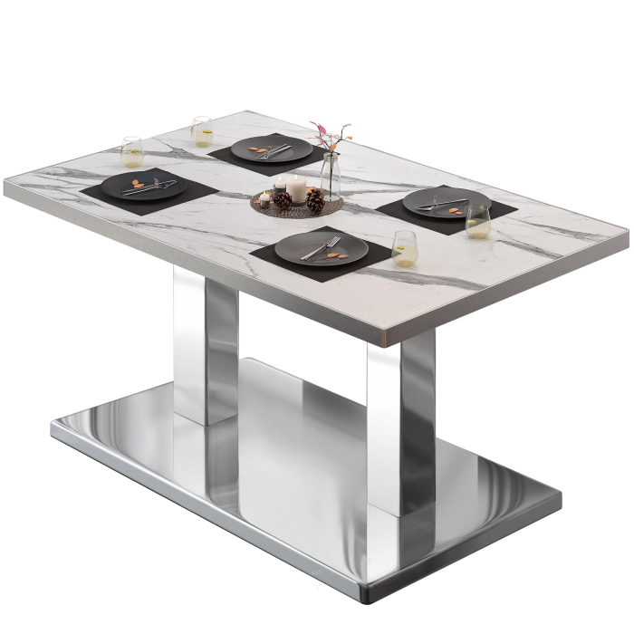 BM | Bistrolounge-bord | B:D:H 110 x 60 x 41 cm | Vit marmor / rostfritt stål