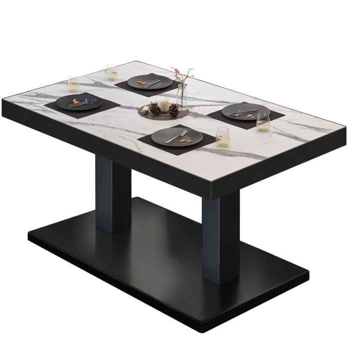 BM | Bistro salongbord | B:D:H 130 x 80 x 41 cm | Hvit marmor/svart