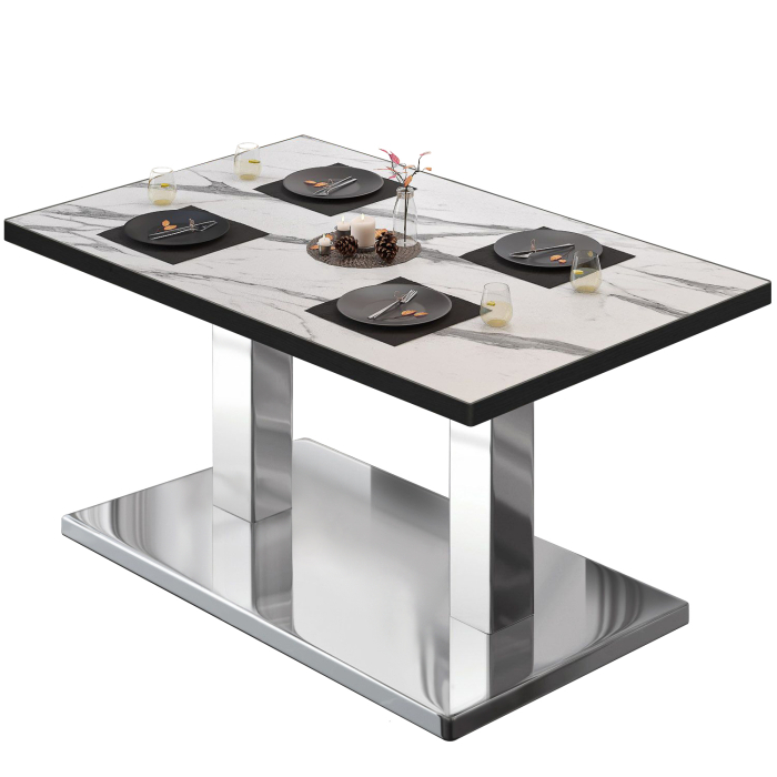BM | Bistrolounge-bord | B:D:H 130 x 80 x 41 cm | Vit marmor / rostfritt stål