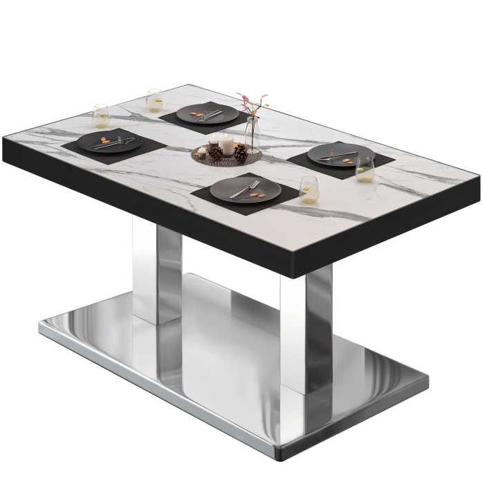 BM | Bistro loungetafel | B:D:H 130 x 80 x 41 cm | Wit marmer / roestvrij staal