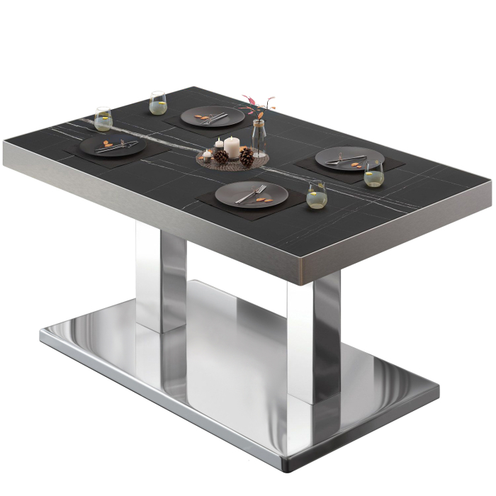 BM | Bistro loungetafel | B:D:H 130 x 80 x 41 cm | Zwart marmer / roestvrij staal