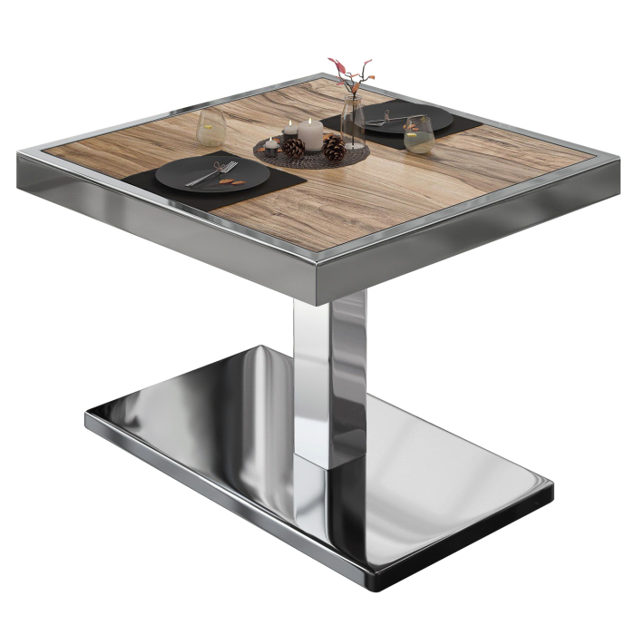 BM | Restaurang loungebord | B:D:H 80 x 80 x 41 cm | Sheesham / Rostfritt stål