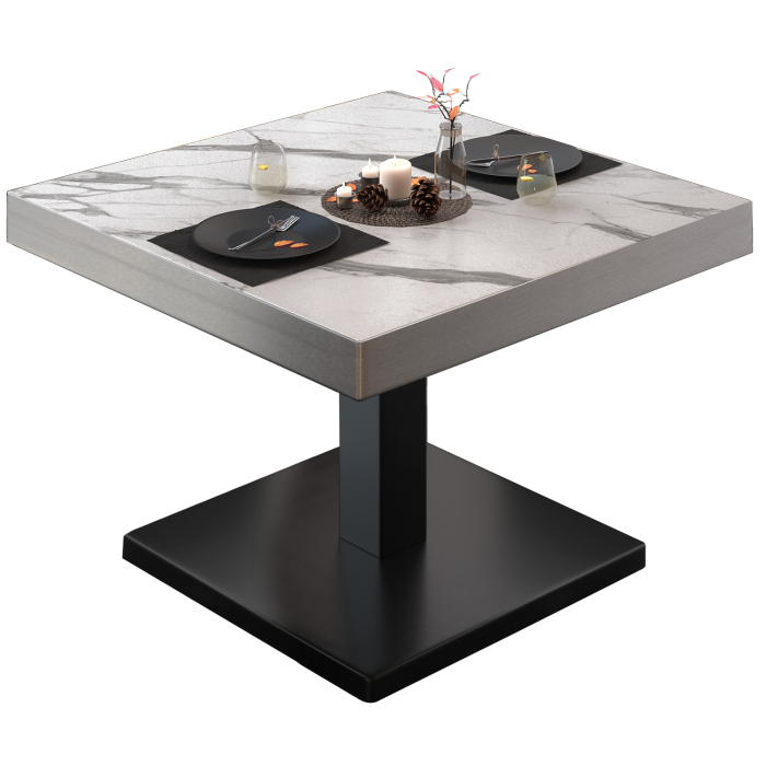 BM | Stół bistro | W:D:H 60 x 60 x 41 cm | Biały marmur / Czarny