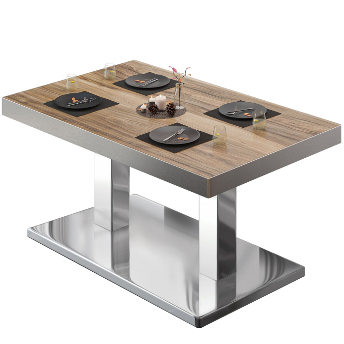 BM | Tavolo da salotto Bistro | L:P:H 110 x 60 x 41 cm | Legno di sheesham / acciaio inox