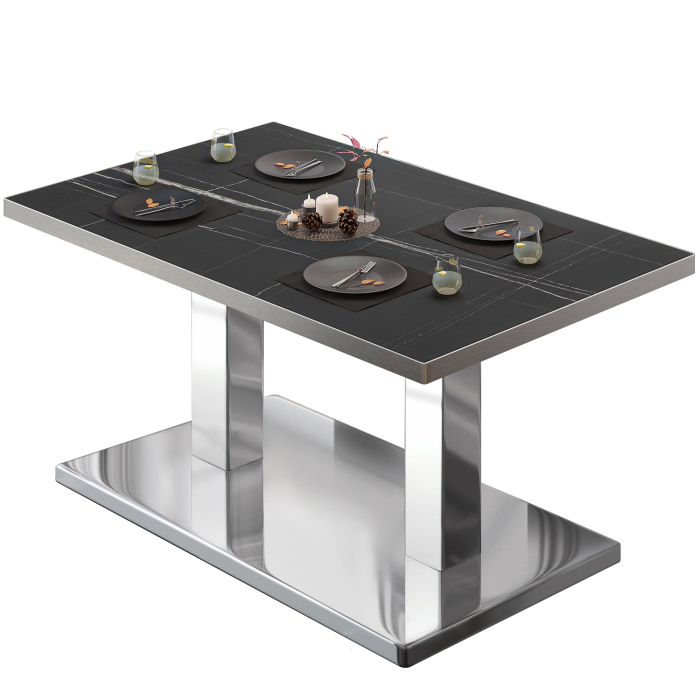 BM | Tavolo lounge bistrot | L:P:H 130 x 80 x 41 cm | Marmo nero / acciaio inox