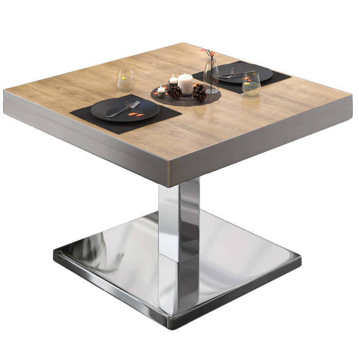 BM | Tavolo lounge Bistro | L:P:H 60 x 60 x 41 cm | rovere / acciaio inox