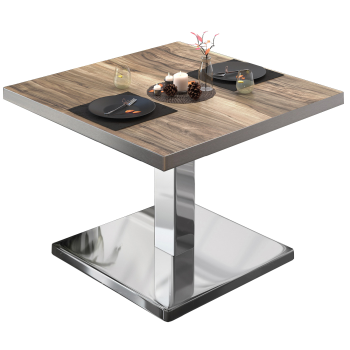 BM | Tavolo da salotto Bistro | L:P:H 70 x 70 x 41 cm | Legno di sheesham / acciaio inox