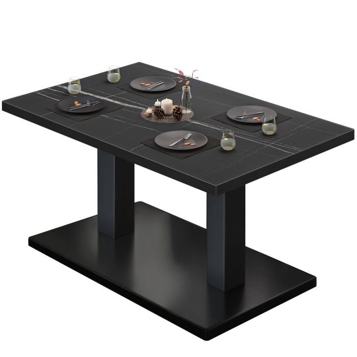 BM | Table de salon Bistro | L:P:H 110 x 60 x 41 cm | Marbre noir / Noir