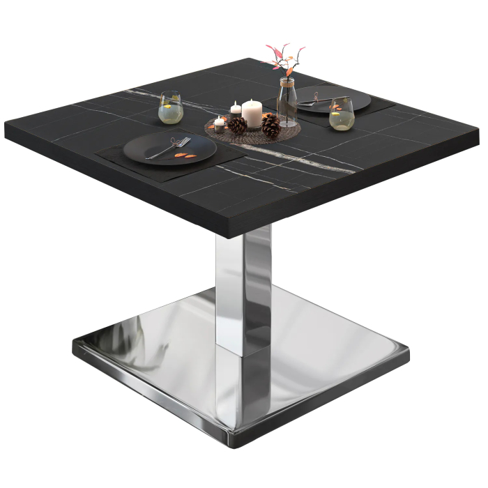BM | Table de salon Bistro | L:P:H 60 x 60 x 41 cm | Marbre noir / Acier inoxydable