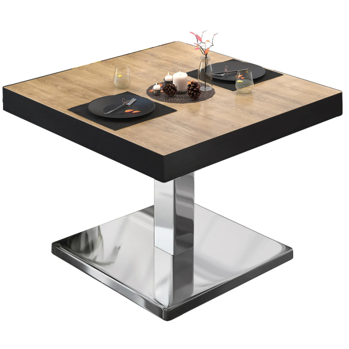 BM | Table de salon Bistro | L:P:H 70 x 70 x 41 cm | Chêne / Acier inoxydable