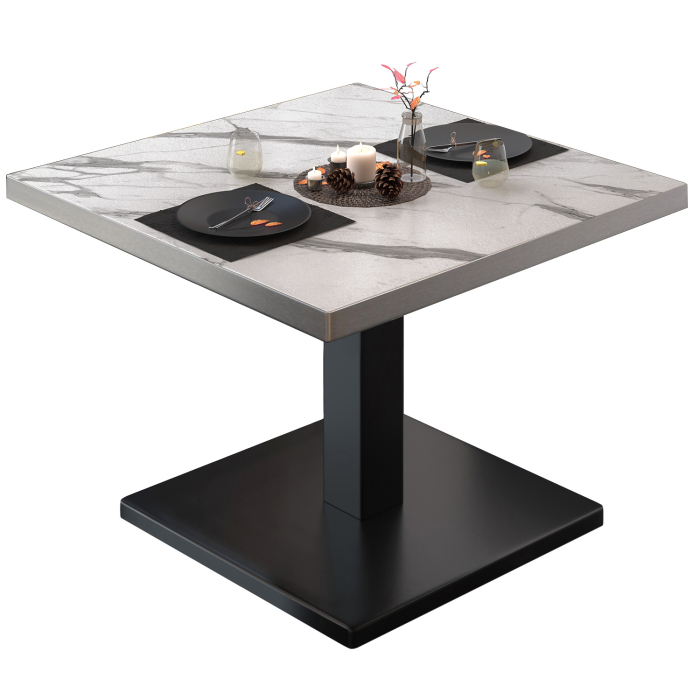 BM | Table de salon Bistro | L:P:H 80 x 80 x 41 cm | Blanc Marbre / Noir