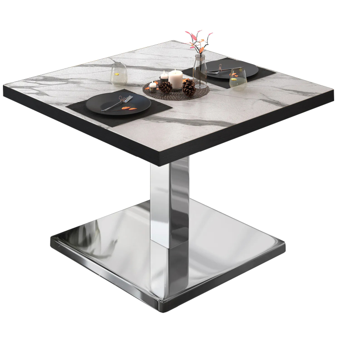 BM | Stół bistro | W:D:H 80 x 80 x 41 cm | Biały marmur / stal nierdzewna