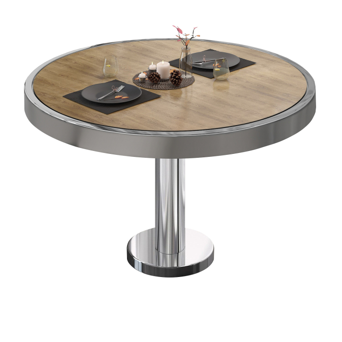 BML | Mesa de salón bistro | Ø:H 70 x 41 cm | roble / acero inoxidable