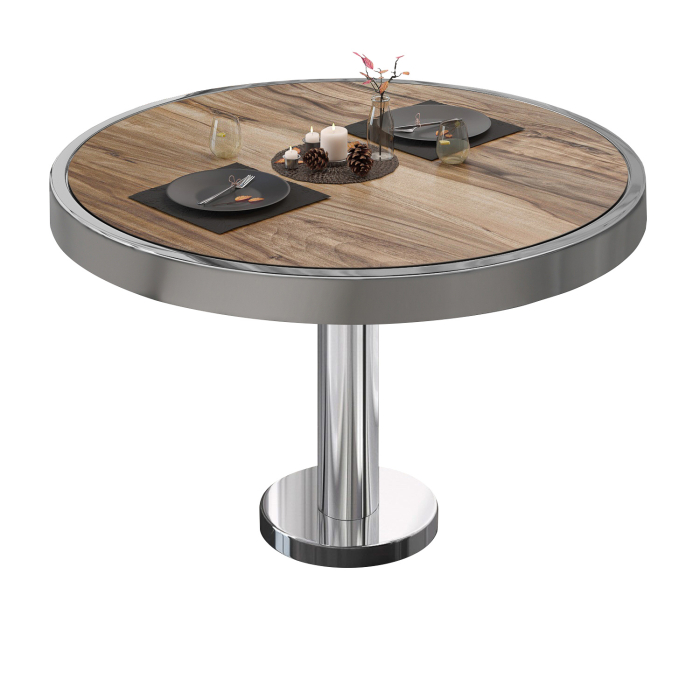 BML | Mesa de salón bistro | Ø:H 80 x 41 cm | Sheesham / acero inoxidable