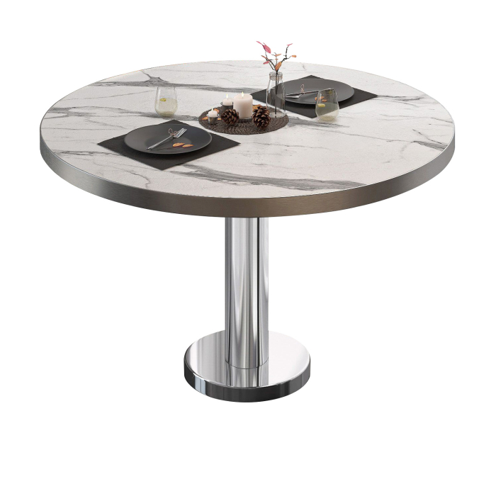 BML | Table de salon Bistro | Ø:H 80 x 39 cm | Blanc Marbre / Acier inoxydable
