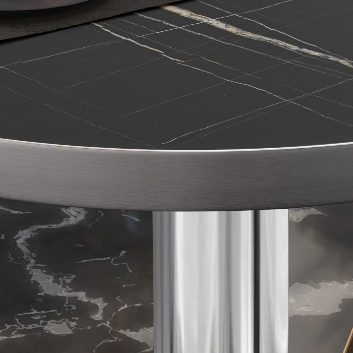BML | Bistro salongbord | Ø:H 80 x 39 cm | Sort marmor/rustfritt stål