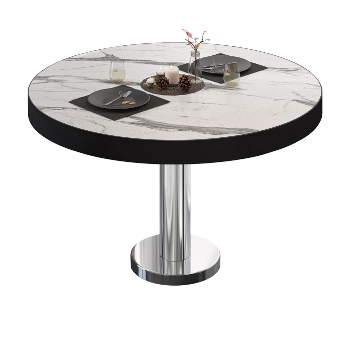 BML | Table de salon Bistro | Ø:H 80 x 41 cm | Blanc Marbre / Acier inoxydable