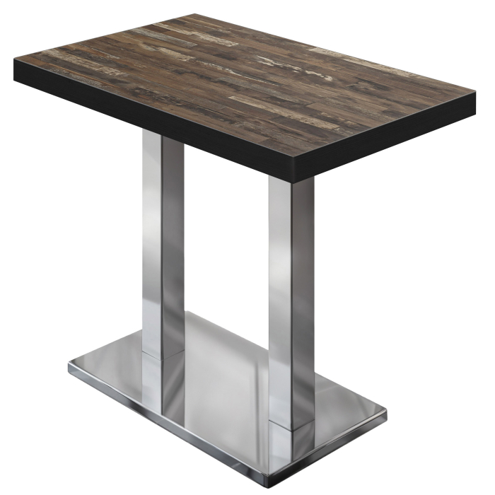 BM | Bistro Baaripöytä | 120 x 70 x 110 cm | Suorakulmainen | Musta reuna | Vintage Old / Ruostumaton teräs