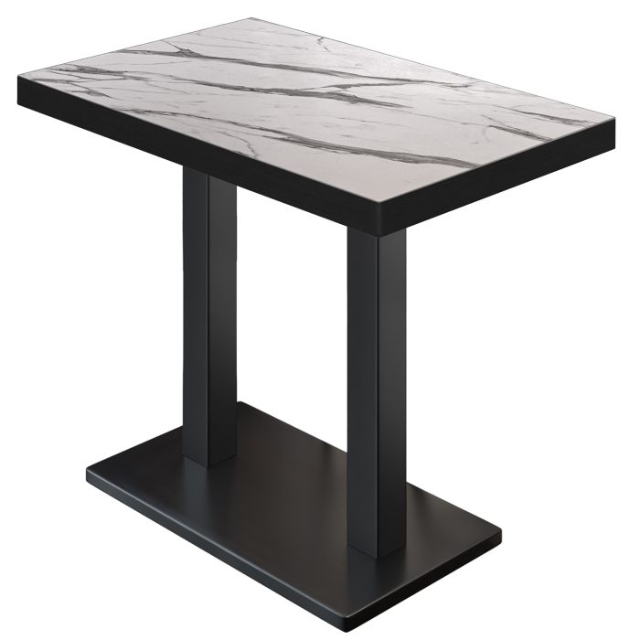 BM | Bistro Statafel | 130 x 80 x 110 cm | Rechthoekig | Zwarte rand | Wit marmer / Zwart