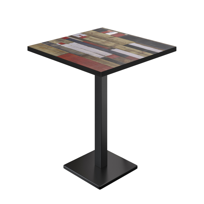 BM | Table haute de bistrot | 60 x 60 x 108 cm | Carré | Bord noir | Vintage multicolore / noir