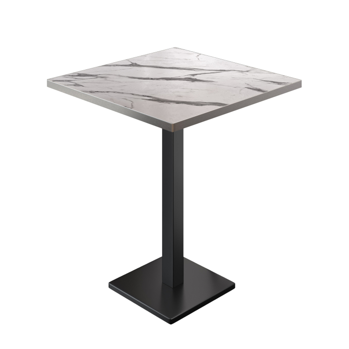 BM | Table haute de bistrot | 60 x 60 x 108 cm | Carré | Bord en acier inoxydable | Marbre blanc / noir