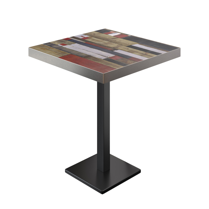 BM | Bistro Stehtisch | 60 x 60 x 110 cm | Quadratisch | Edelstahl Rand | Vintage Bunt / Schwarz