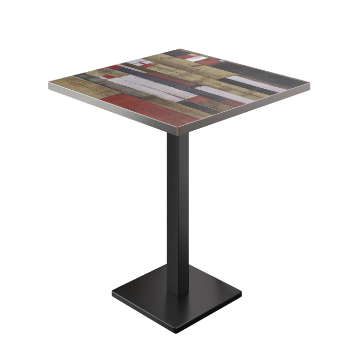 BM | Bistro Stehtisch | 70 x 70 x 108 cm | Kvadratisk | Rustfritt stål kant | Vintage Fargerik / Svart