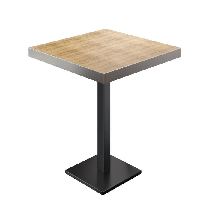 BM | Bistro Stolik Wysoki | 70 x 70 x 110 cm | Kwadratowy | Krawędź ze stali nierdzewnej | Dąb / Czerń