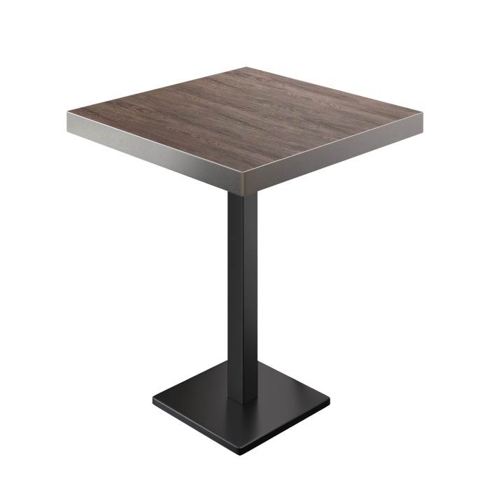BM | Bistro Stół Wysoki | 70 x 70 x 110 cm | Kwadratowy | Krawędź ze stali nierdzewnej | Jasny Wenge / Czarny