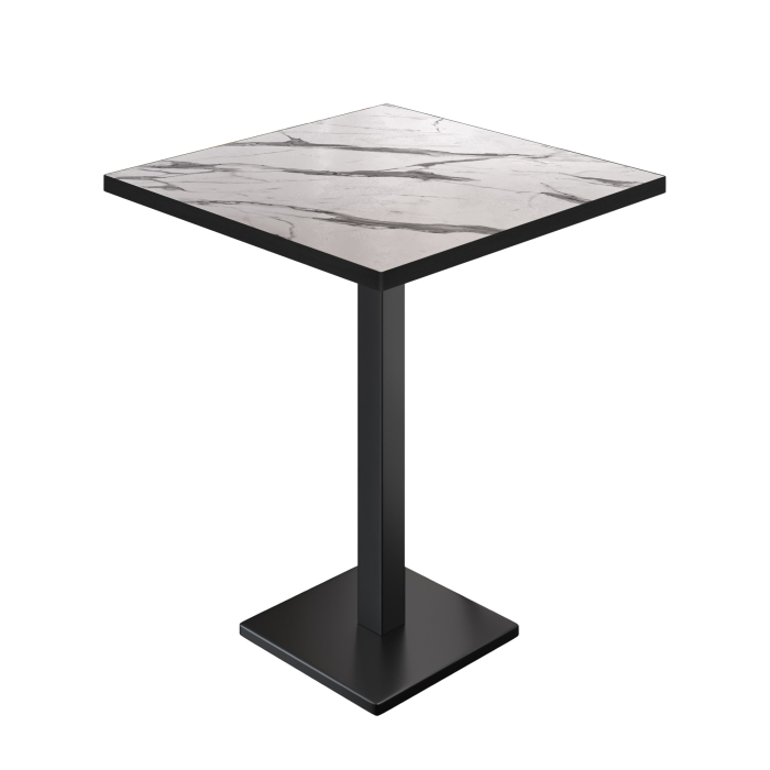 BM | Bistro Standing Table | 80 x 80 x 108 cm | Square | Black Edge | White Marble / Black