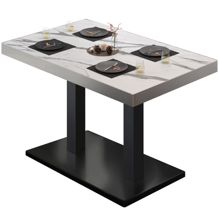 BM | Mesa bistro | An:Pr:Al 120 x 70 x 77 cm | Mármol blanco / Negro | Rectangular