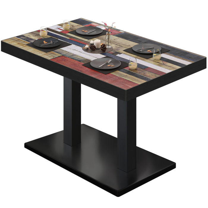 BM | Mesa Bistro | An:Pr:Al 130 x 80 x 77 cm | Colorido Vintage / Negro | Rectangular
