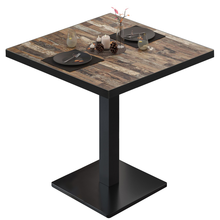 BM | Mesa Bistro | An:Pr:Al 60 x 60 x 75 cm | Vintage Viejo / Negro | Cuadrada