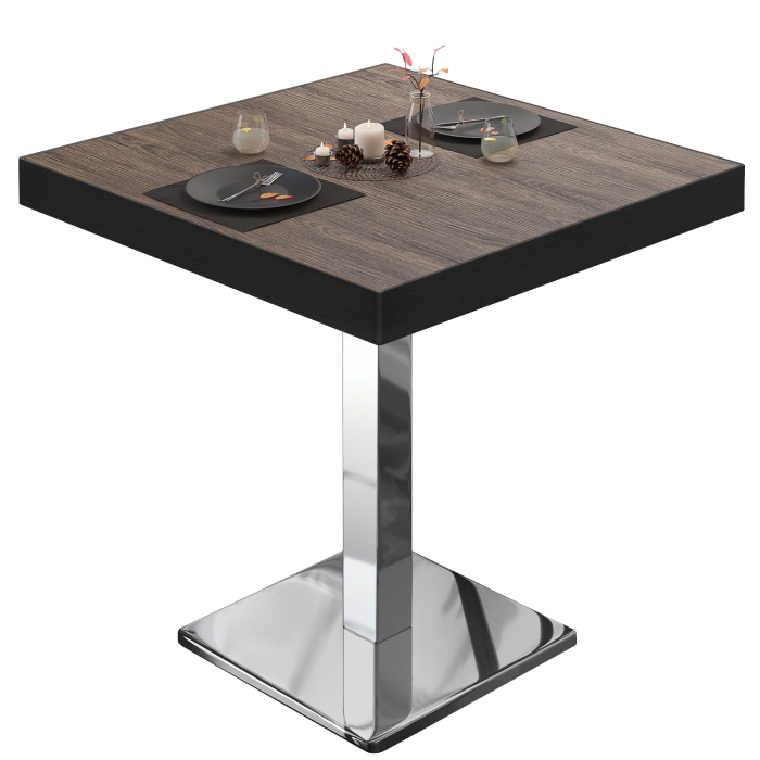 BM | Mesa bistro | An:F:Al 60 x 60 x 77 cm | Wenge claro / acero inoxidable | Cuadrada