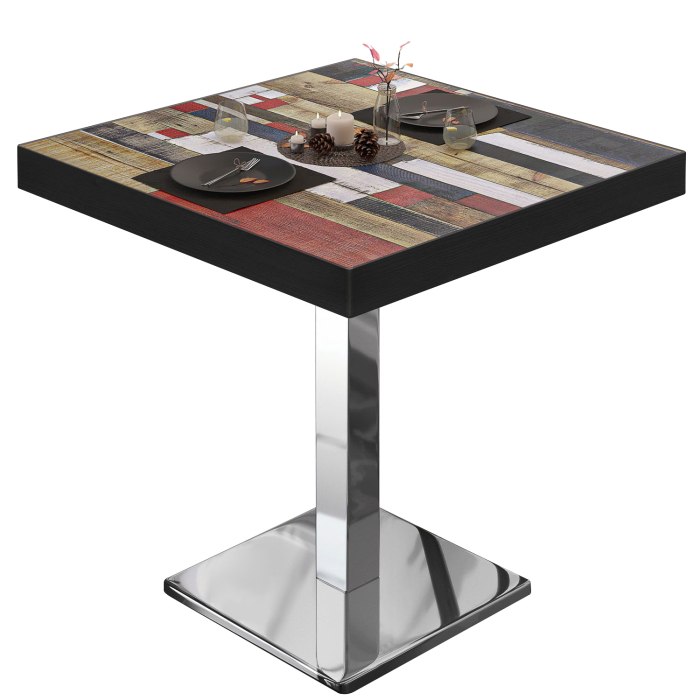 BM | Mesa bistro | An:Pr:Al 70 x 70 x 77 cm | Color vintage / acero inoxidable | Cuadrada