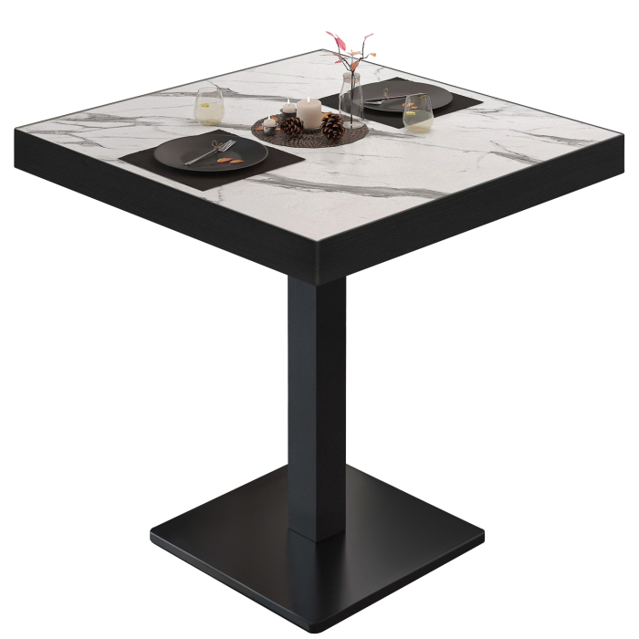 BM | Mesa bistro | An:Pr:Al 70 x 70 x 77 cm | Mármol blanco / Negro | Cuadrada