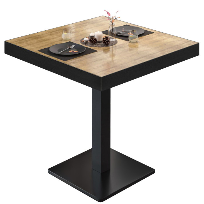 BM | Mesa bistro | An:P:Al 70 x 70 x 77 cm | Roble / Negro | Cuadrada