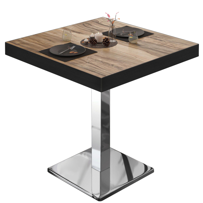BM | Mesa bistro | An:Pr:Al 70 x 70 x 77 cm | Sheesham / acero inoxidable | Cuadrada