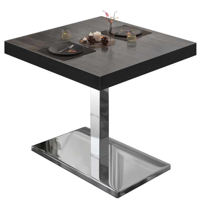 BM | Mesa para cafetería | An:Pr:Al 80 x 80 x 77 cm | Wengé / acero inoxidable | Cuadrado