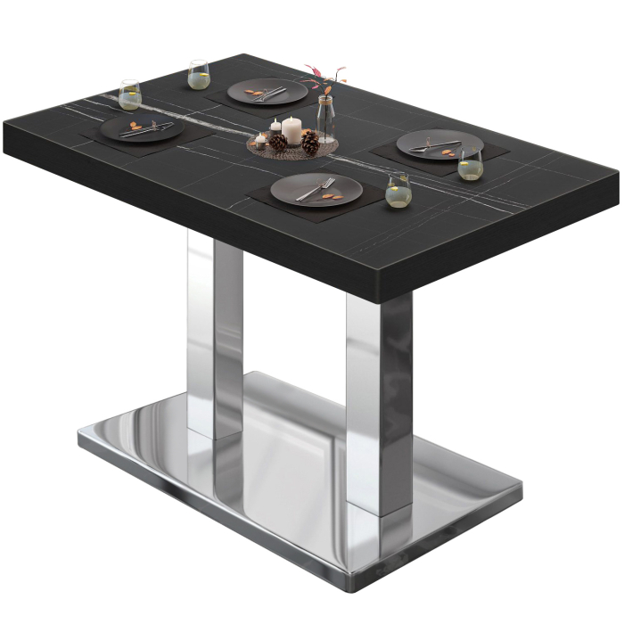 BM | Bistrotafel | B:D:H 110 x 60 x 77 cm | Zwart marmer / roestvrij staal | Rechthoekig