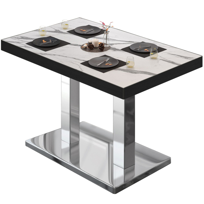 BM | Bistrobord | B:D:H 120 x 70 x 77 cm | Hvit marmor/rustfritt stål | Rektangulær