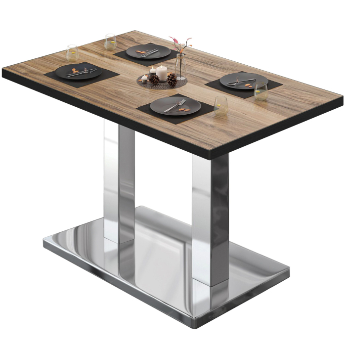 BM | Bistrotafel | B:D:H 120 x 70 x 75 cm | Sheesham / roestvrij staal | Rechthoekig
