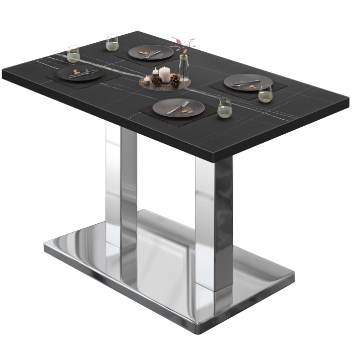 BM | Bistrotafel | B:D:H 120 x 70 x 75 cm | Zwart marmer / roestvrij staal | Rechthoekig