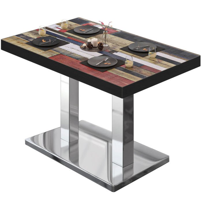 BM | Bistrobord | B:D:H 130 x 80 x 77 cm | Vintage fargerik / rustfritt stål | Rektangulær