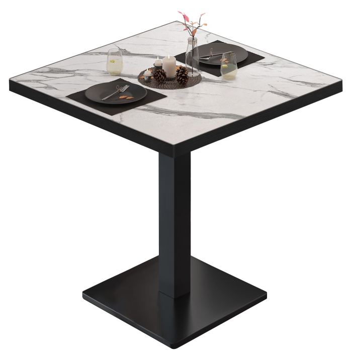 BM | Bistrobord | B:D:H 70 x 70 x 75 cm | Hvid marmor / Sort | Firkantet